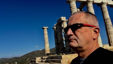 Mark Randell in Greece. A man wearing sunglasses.