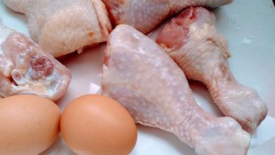 Raw chicken and eggs