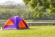 Tent by lake
