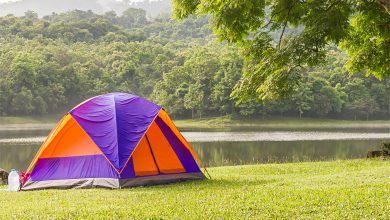 Tent by lake